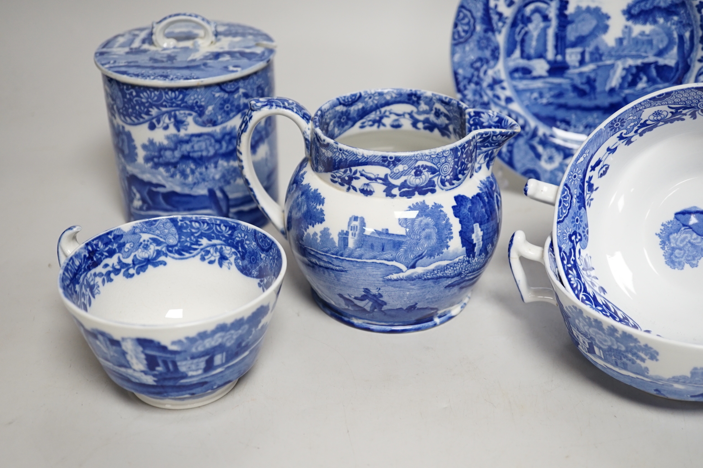 A large collection of Copeland Spode’s Italian, dinner, tea and coffee service, mostly blue stamped on base